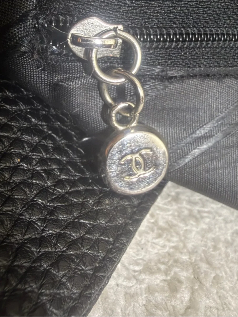CC Black Pebbled Leather Tote with Double Handles - Picture 10 of 14